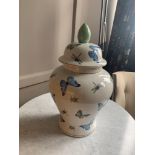 India Jane Butterfly And Pug Patterned Temple Jar 43cm