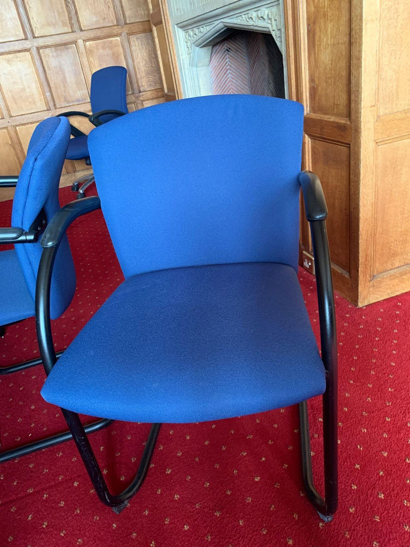 12 x Burgess Furniture Cantilever Armchairs With Blue Upholstery And Black Frame - Image 2 of 3