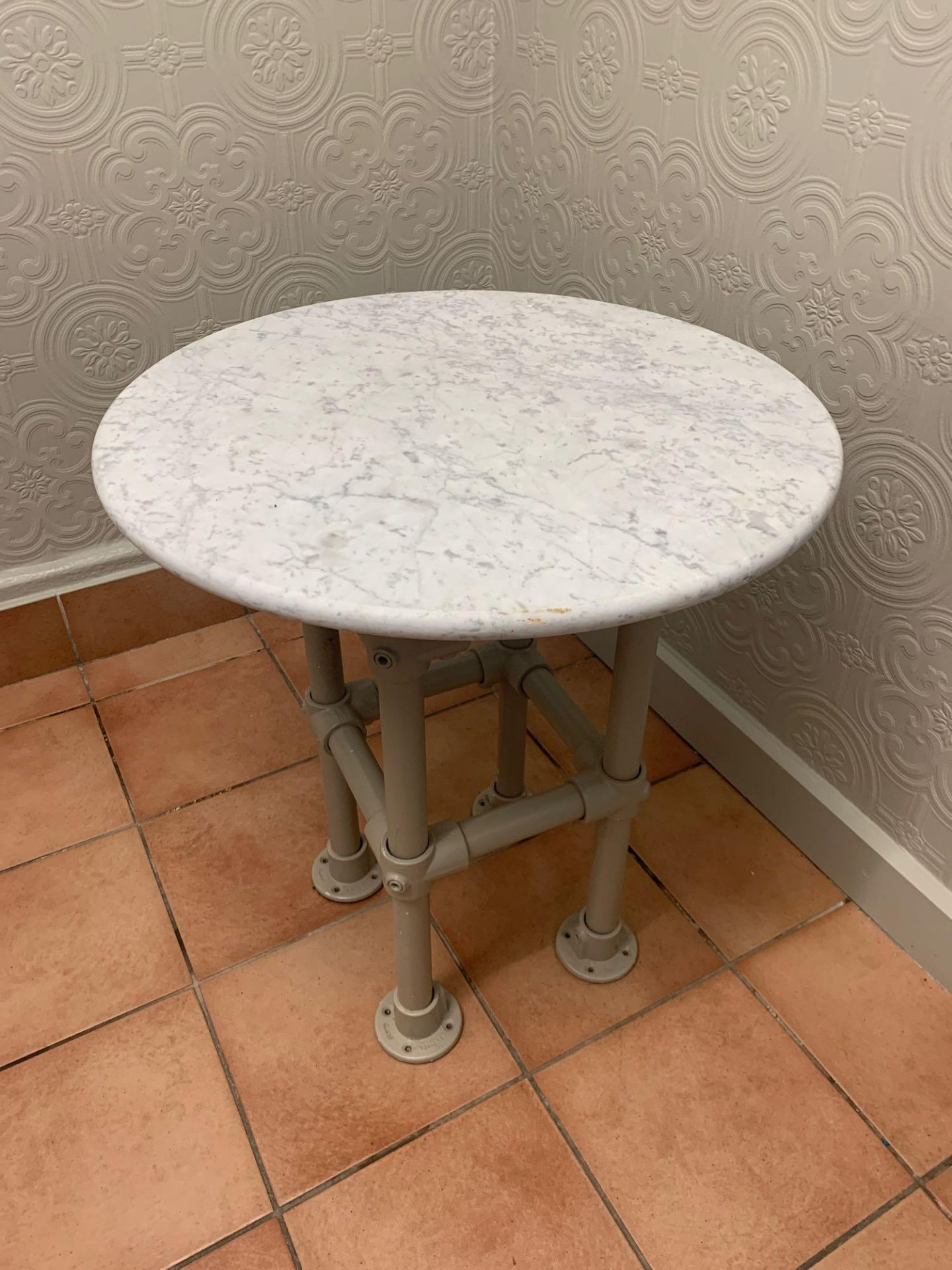 Marble Top Table With Scaffold Type Cast Pipe Base 55 X 62cm - Image 2 of 3