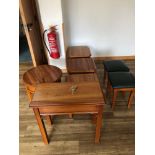 4x Various Side Tables, 1x Consul Table & 2x Low Level Green Stools