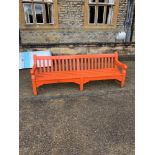 Teak Garden Bench Painted Orange Made From High-Quality Teak Hardwood Later Painted The Design