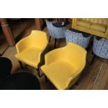 A Pair Of Moroso Yellow Leather Chairs With Black Wooden Legs Pitch 450 x 550w x 780h Mm