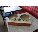 Brass, Marble & Wooden Weigh Scales Complete With Weights As Photographed