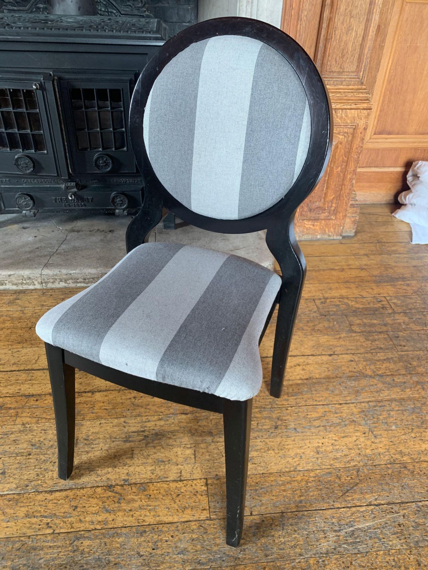 Burgess Furnitures Furniture Round Back Grey Striped Banquet Chairs x 10 95 x 43 x 98cm - Image 2 of 2