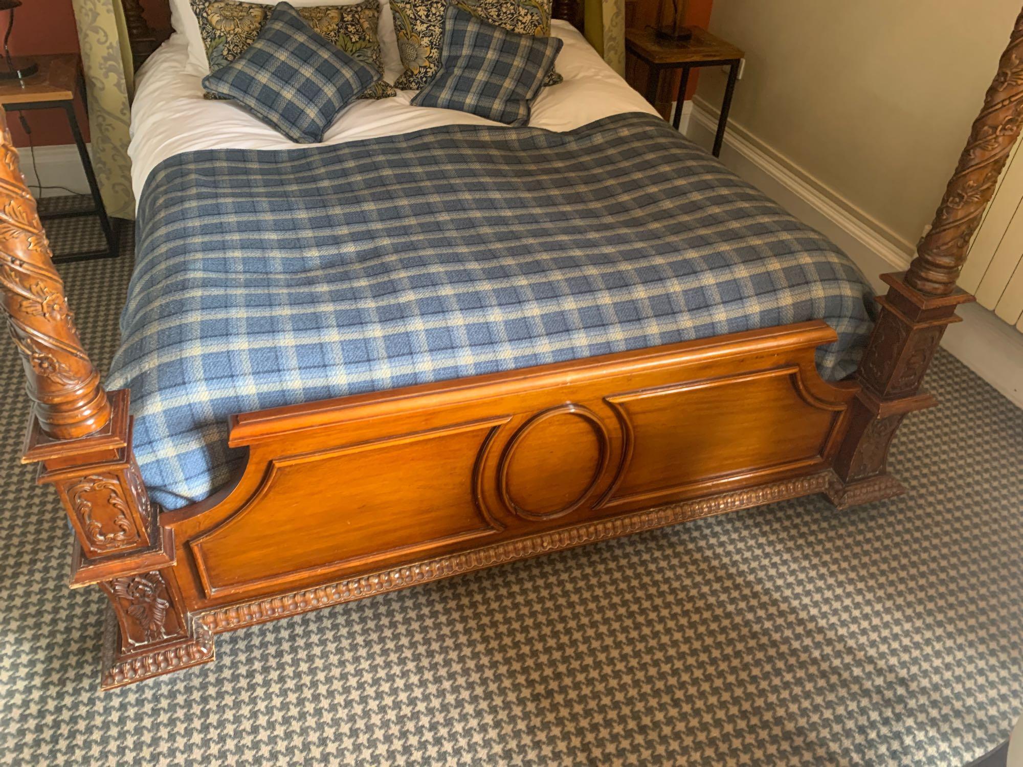 Mahogany Carved 4 Poster Bed Complete With Canopy Antique French Style Bed With Dressed Column Posts - Image 3 of 5