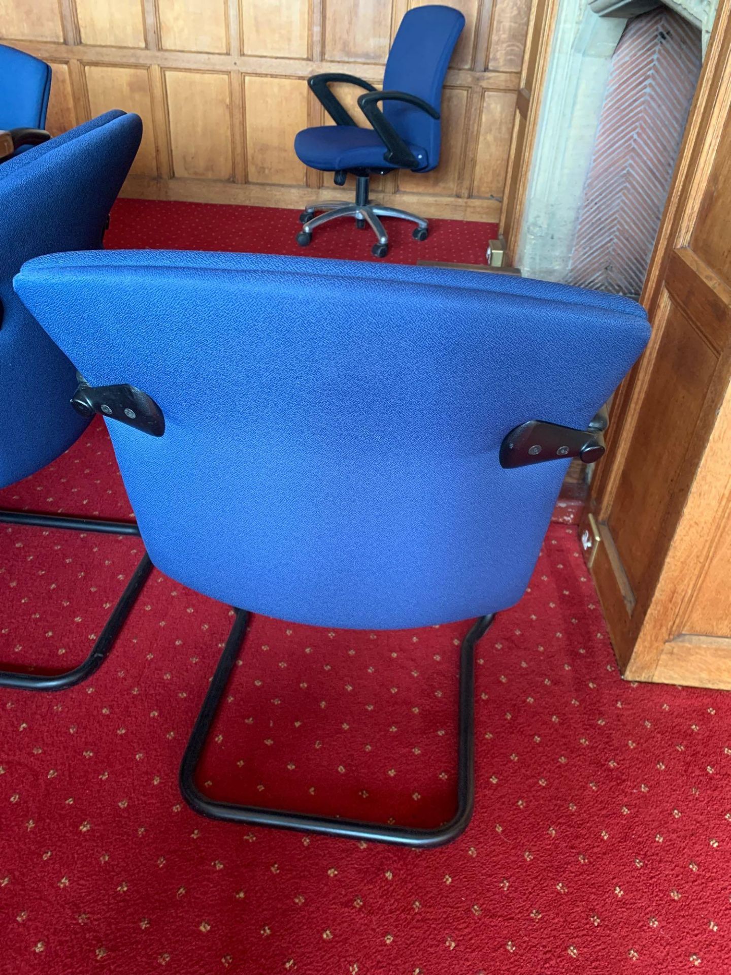12 x Burgess Furniture Cantilever Armchairs With Blue Upholstery And Black Frame - Image 3 of 3