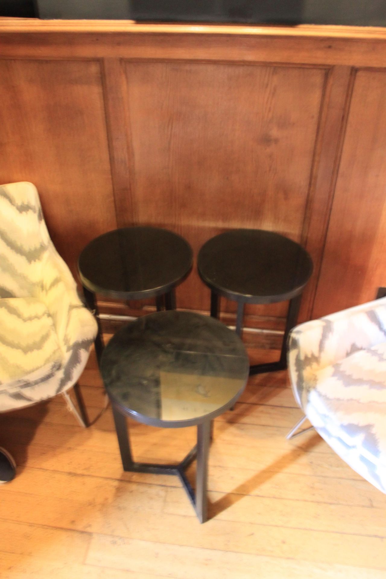 3 x Black Wooden Round Side Tables With Glass Top 400 x 600mm