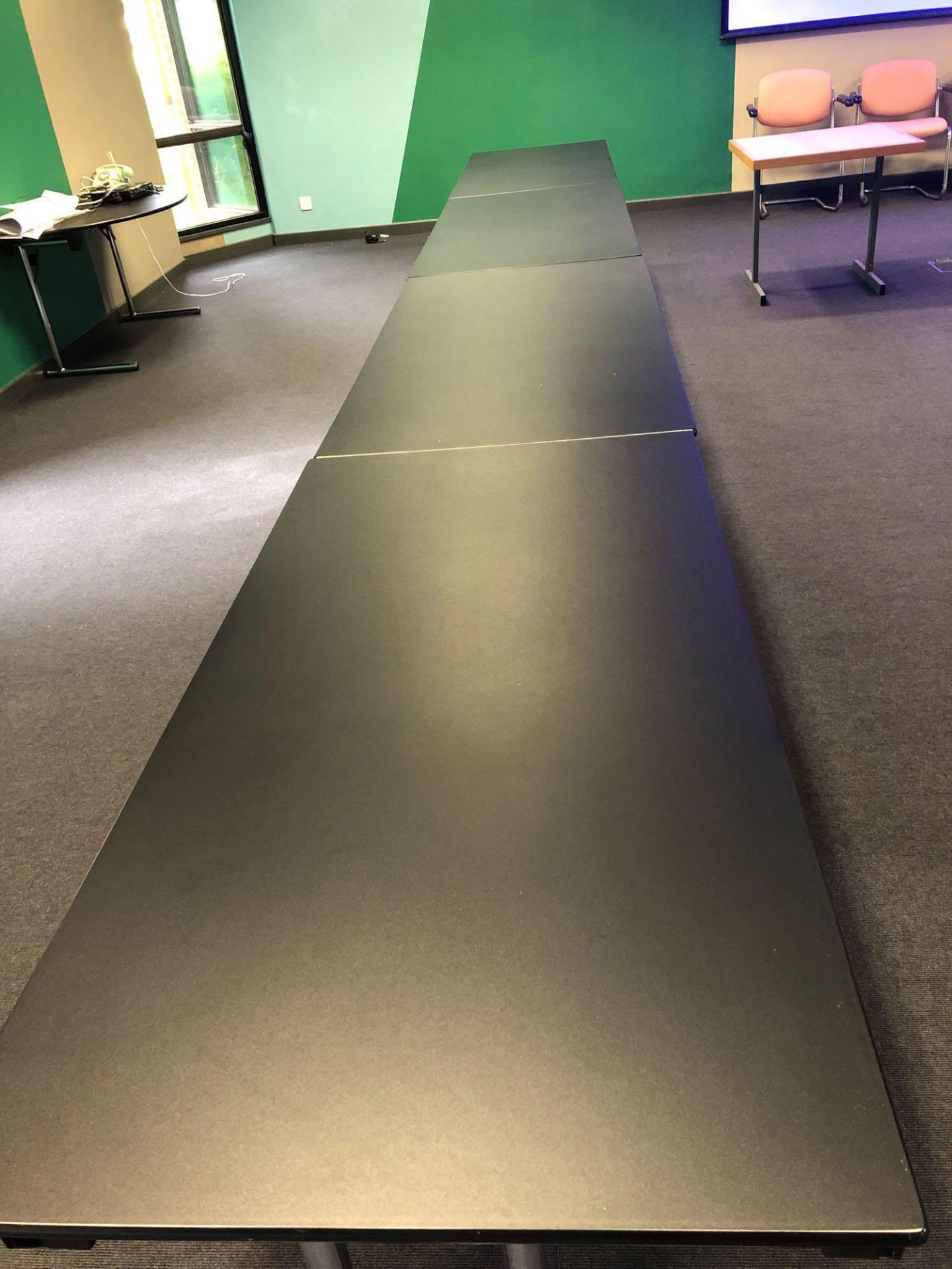 8x Burgess Furnitures Black And Chrome Conference Tables 1500 x 750 Mm