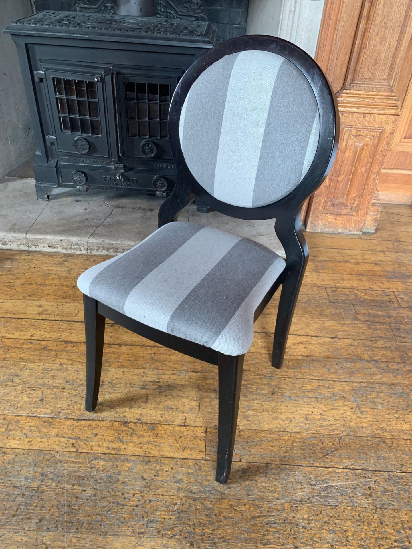Burgess Furnitures Furniture Round Back Grey Striped Banquet Chairs x 10 95 x 43 x 98cm - Image 2 of 2