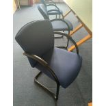 6 x Burgess Furniture Cantilever Arm Chairs Blue Upholstery And Black Frame