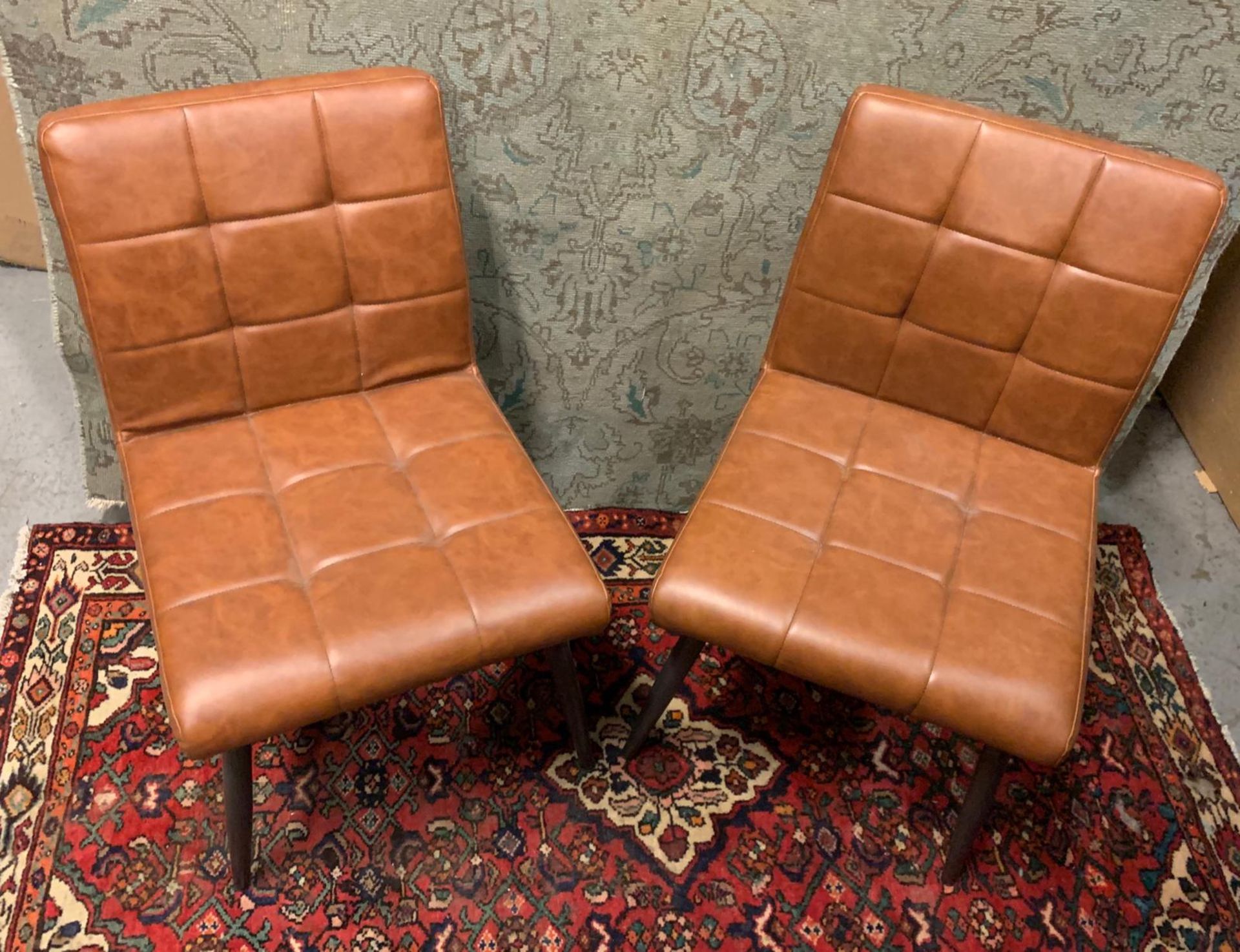 A set of 4 x Barca dinging chairs Brown With cushioned and tufted upholstery, four round and tapered - Image 3 of 4