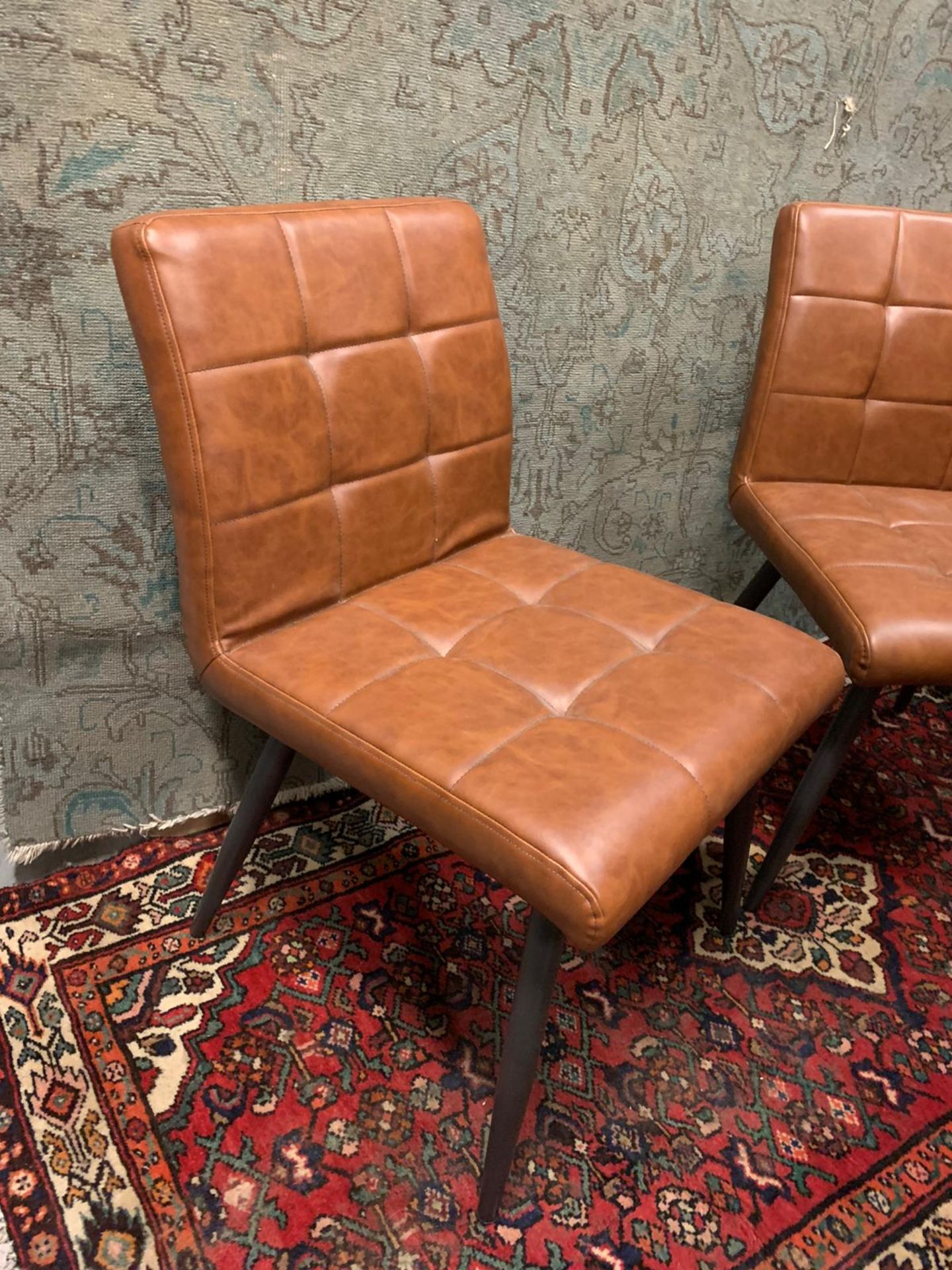 A set of 4 x Barca dinging chairs Brown With cushioned and tufted upholstery, four round and tapered - Image 2 of 4