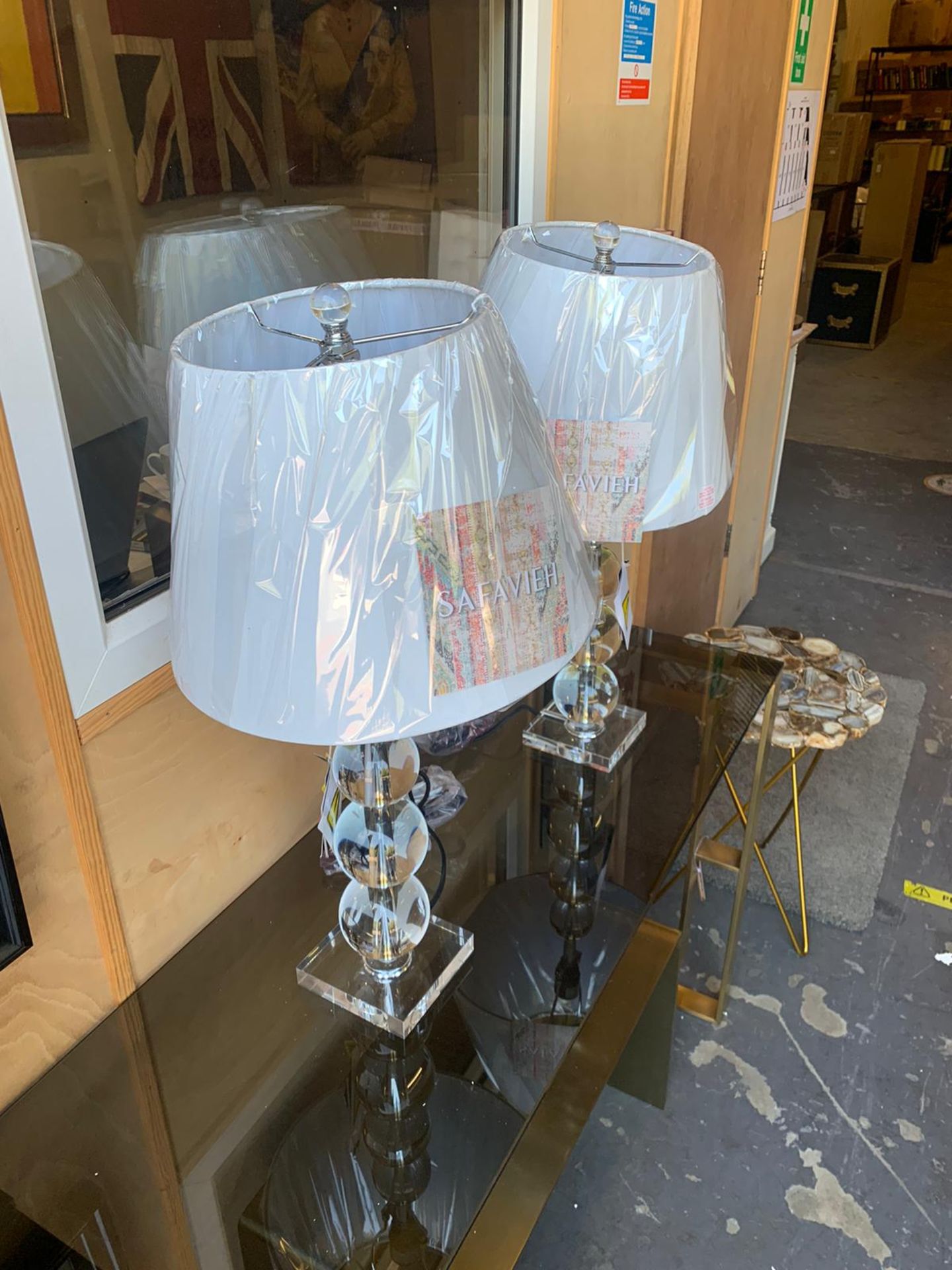 A Pair off Safavieh Millie 1-Light Stacked Crystal Ball Table Lamp in Clear with Cotton Shade The - Image 2 of 4