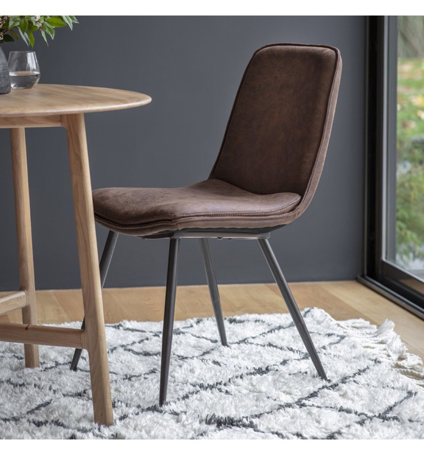 Newton Dining Chair Brown (2pk) Opulent seat design complimented by metal legs, the Newton Chair