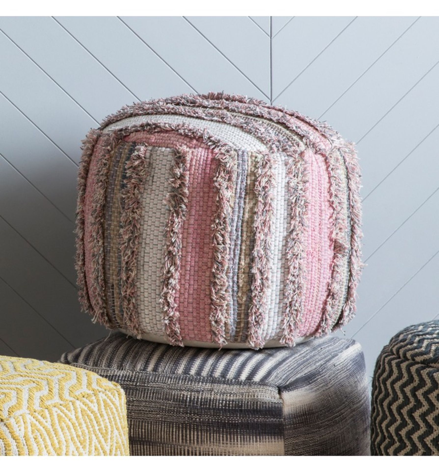 Opal Pouffe Blush 500x500x400mm Tactile and stylish blush pouffe featuring different levels of