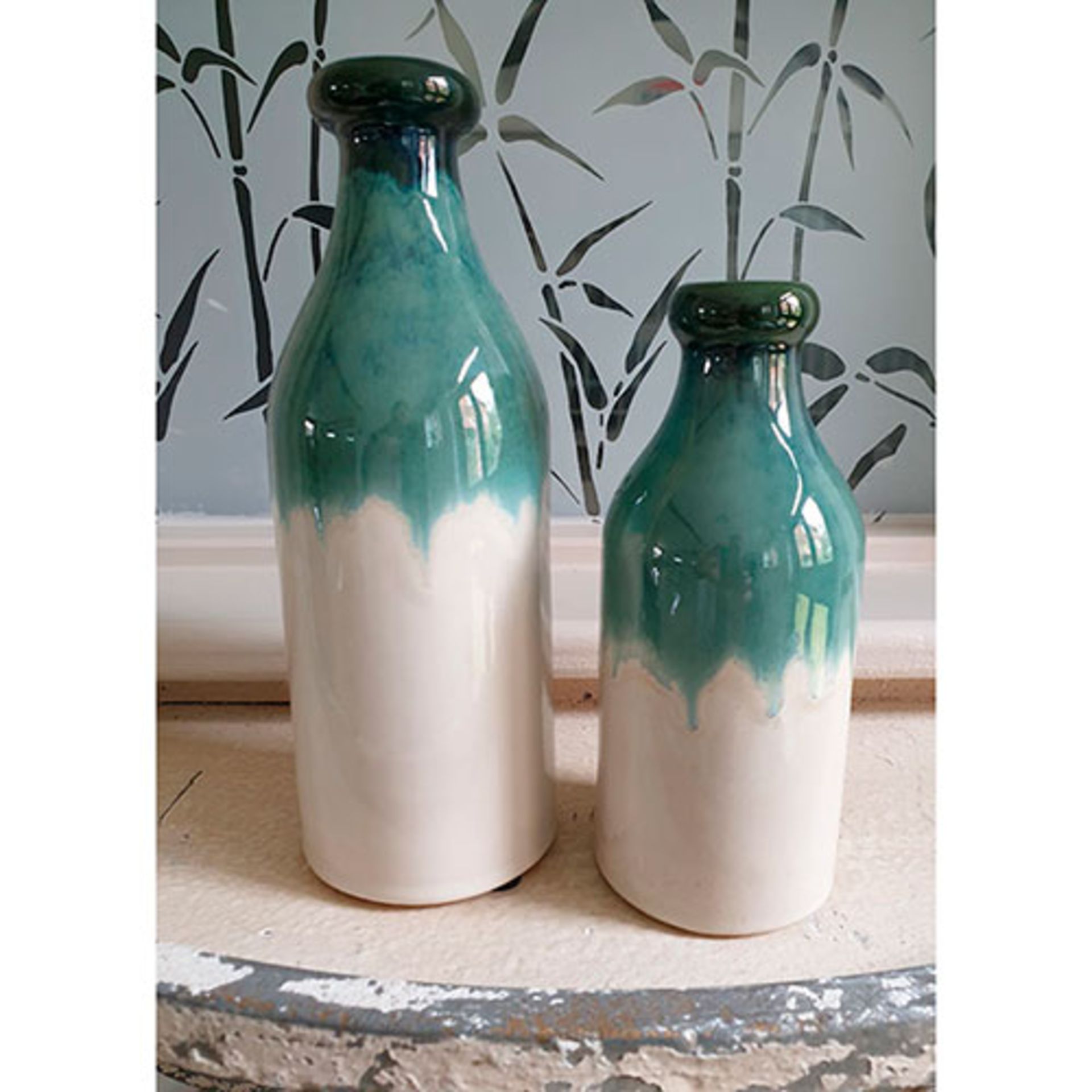 IND Coombe Ceramic Vase Sage Set of 2 220x80mm (5056315903517) - Image 2 of 2