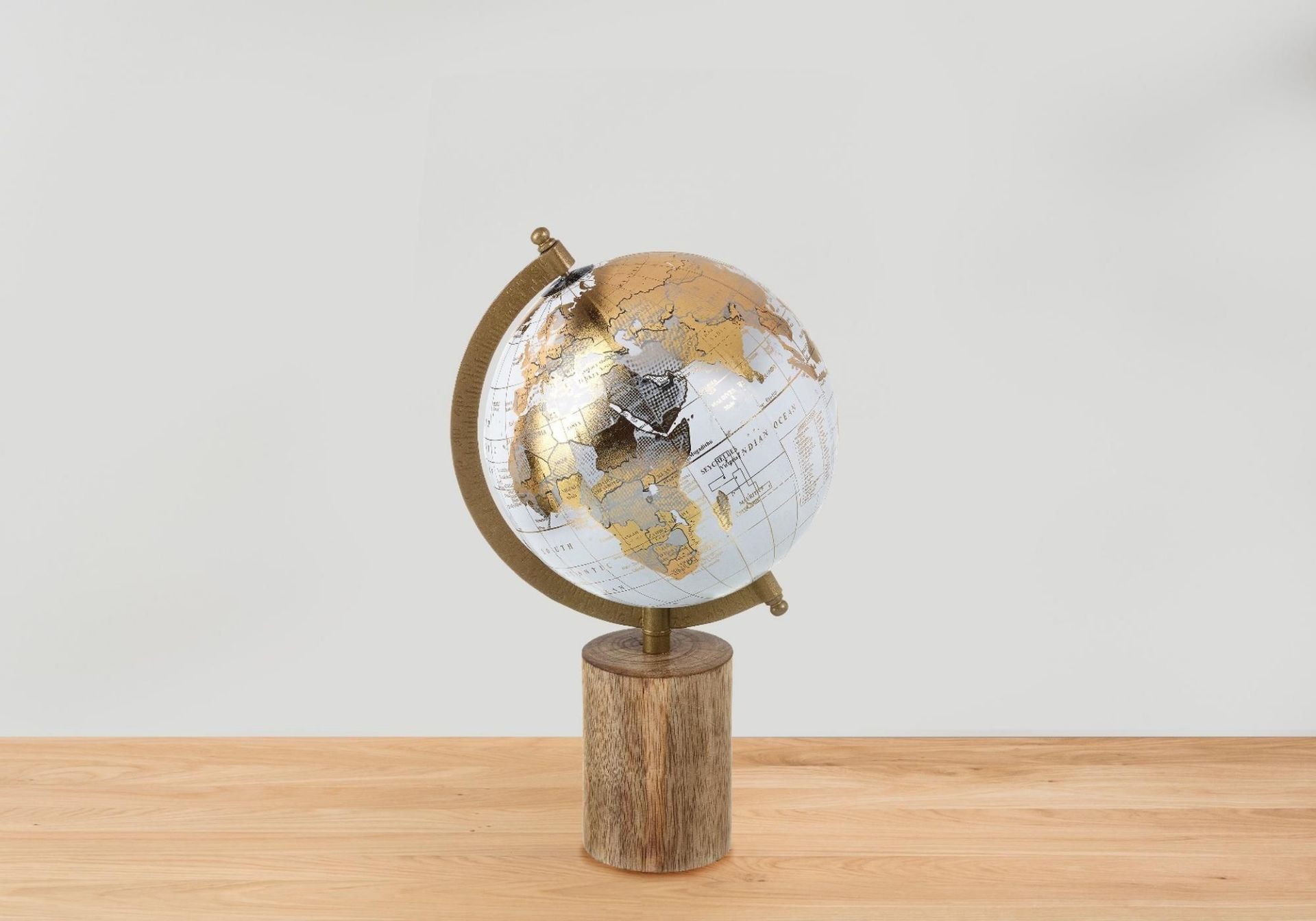 Globe on Wood Base White & Gold 400x250mm (5011745895870)