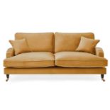 Bude 3 Seater Golden Ochre Velvet Sofa Immerse Yourself In Vintage Opulence. Designed With An