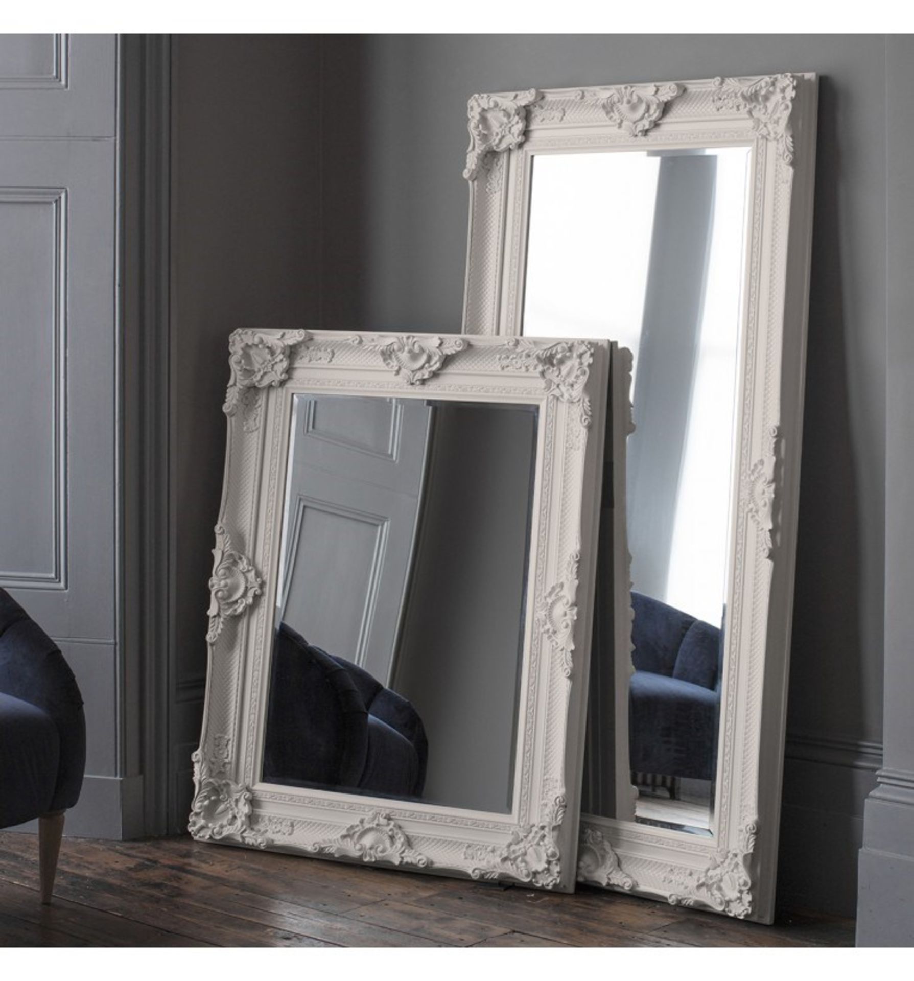 Stretton Leaner Mirror Cream Chic Boudoir mirror in a timeless antique white finish 1770 x 890mm