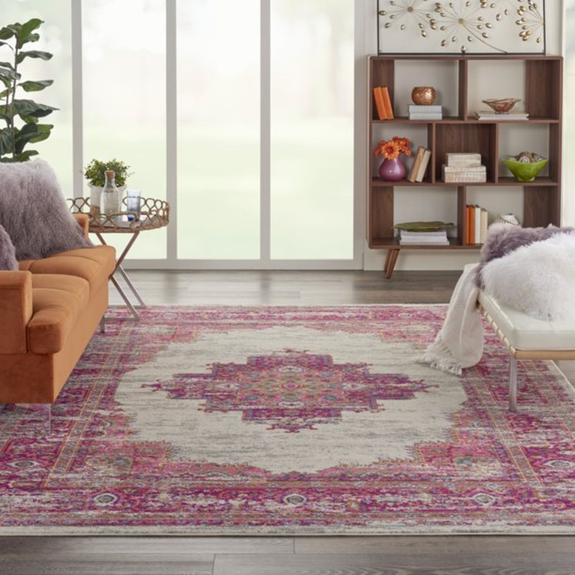 Ivory and Fuchsia Passion Rug Imaginative flowers in lush and saturated pigments grace this