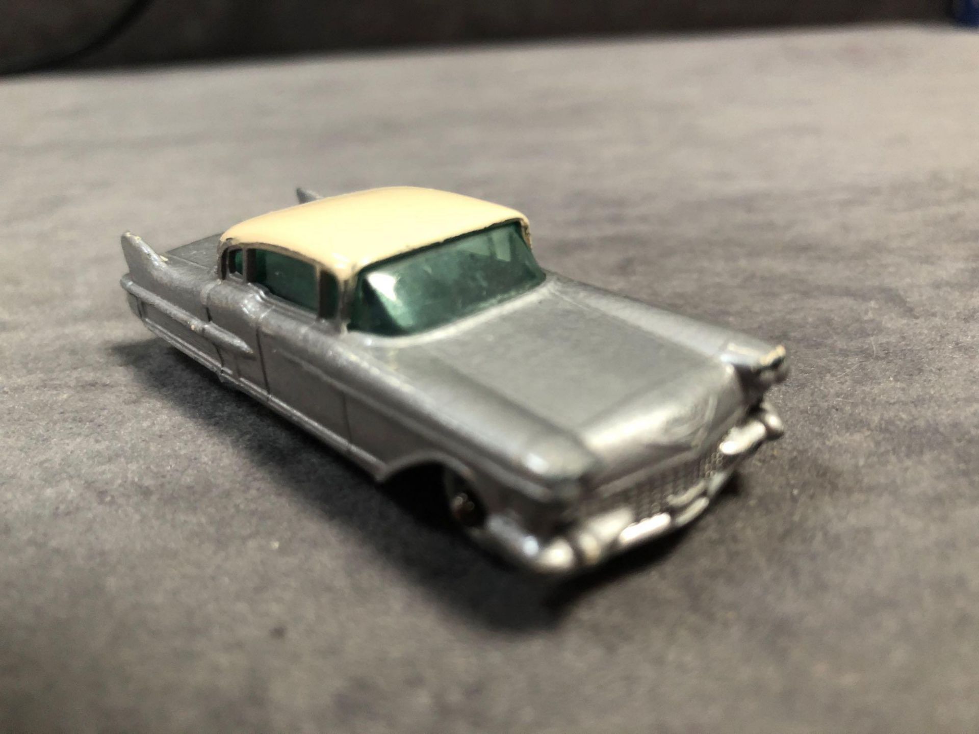 Mint Matchbox Series Lesney Diecast #27 Cadillac Sedan Metallic Silver/Grey Body With A Off White - Image 2 of 3