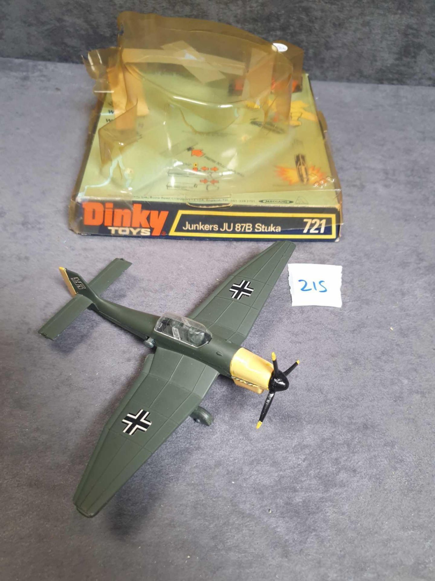 Dinky Diecast #721 Junkers JU87B Stuka With Cap Firing Dropping Bomb In Bubble Packaging 1970-1980