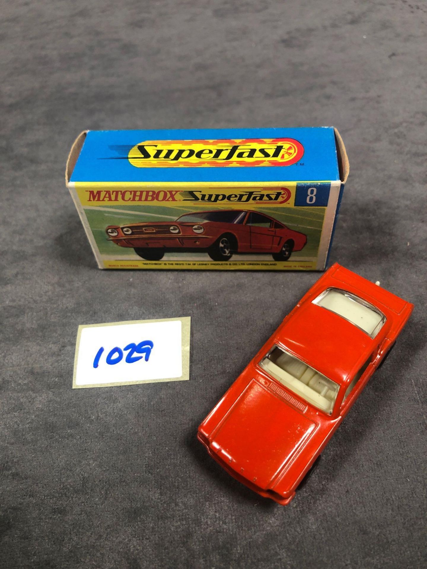 Mint Matchbox Superfast Diecast #8 Ford Mustang Red Body With Ivory Interior And Wide Wheels In