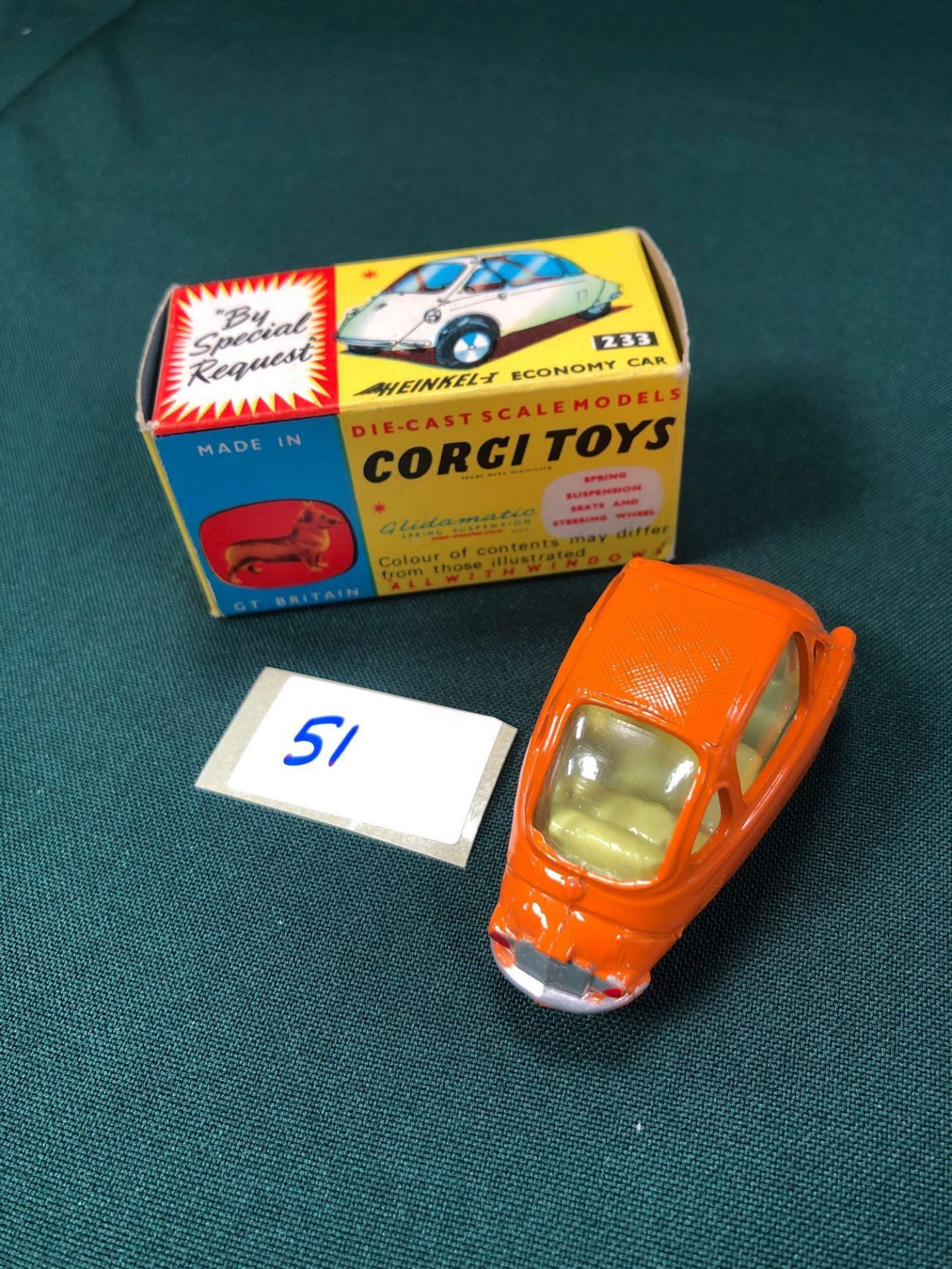 Mint Corgi Toys Are Diecast #233 Heinkel Economy Car In Orange Mint Box