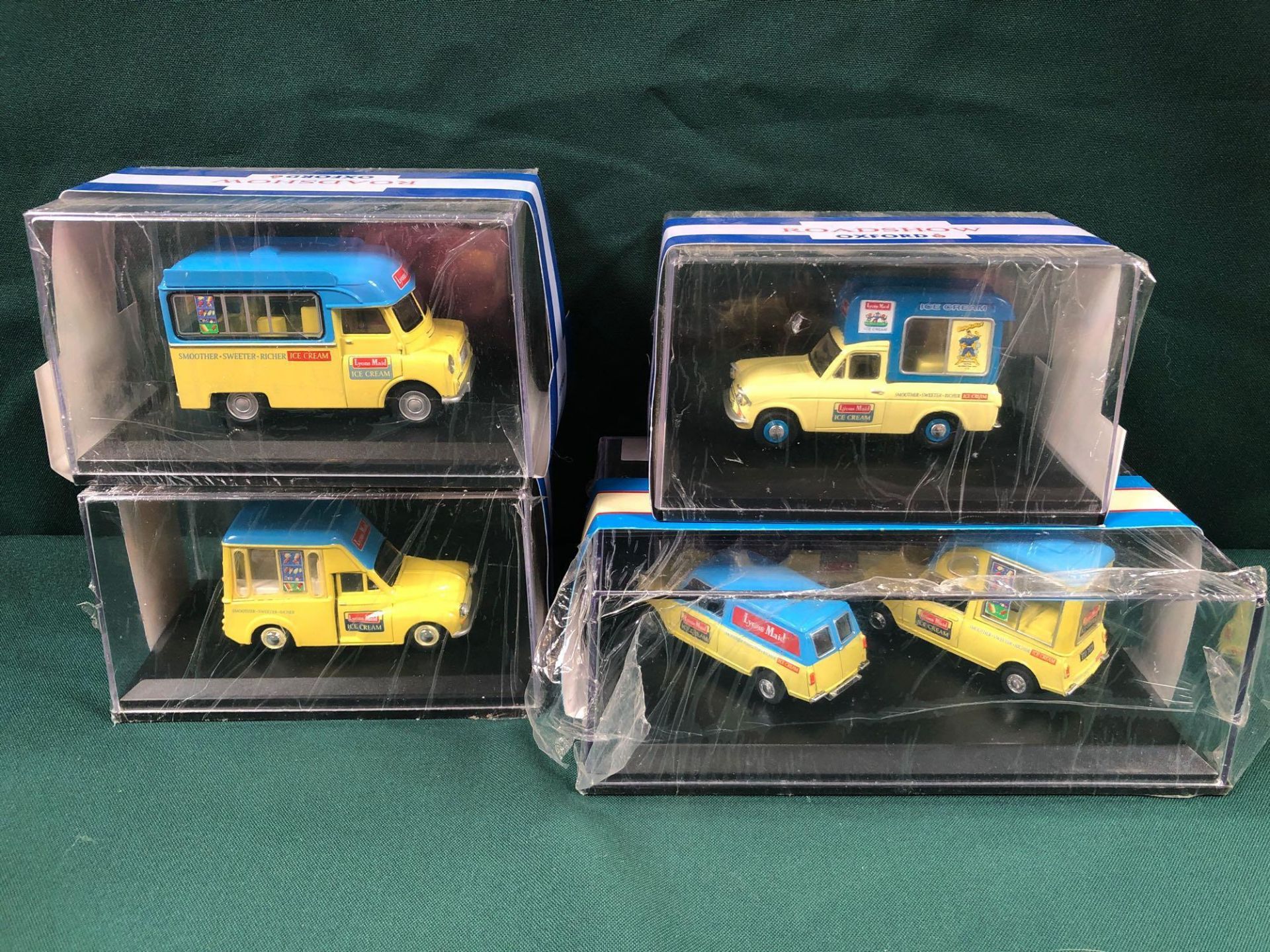 4x Oxford Ice Cream Vans Diecast Models All On Display Boxes, Comprising Of; #ANG033 Anglia Lyons