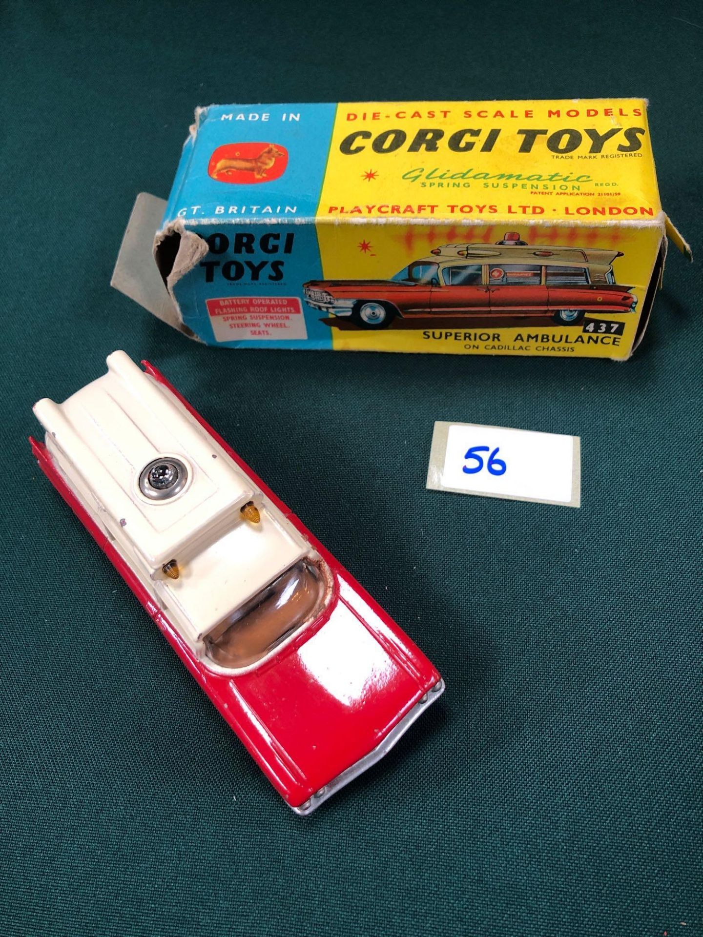 Excellent Corgi Toys Diecast #437 Superior Ambulance On A Cadillac Chassis And A Poor Box (No And