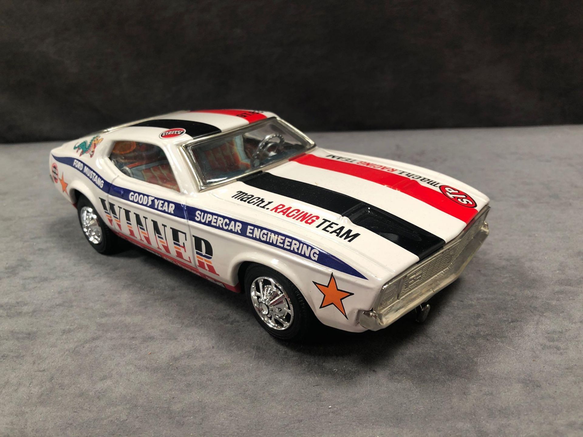 Taiyo 1972 Rusher Mach 1 Mustang Non-Fall Mystery Bump'n Go (C-624) - Image 2 of 3