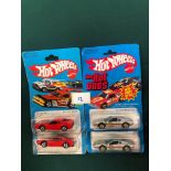 4x Hot Wheels Race Bait 308 Red And 2x Silver Cars - On Unopened Card all mint on card