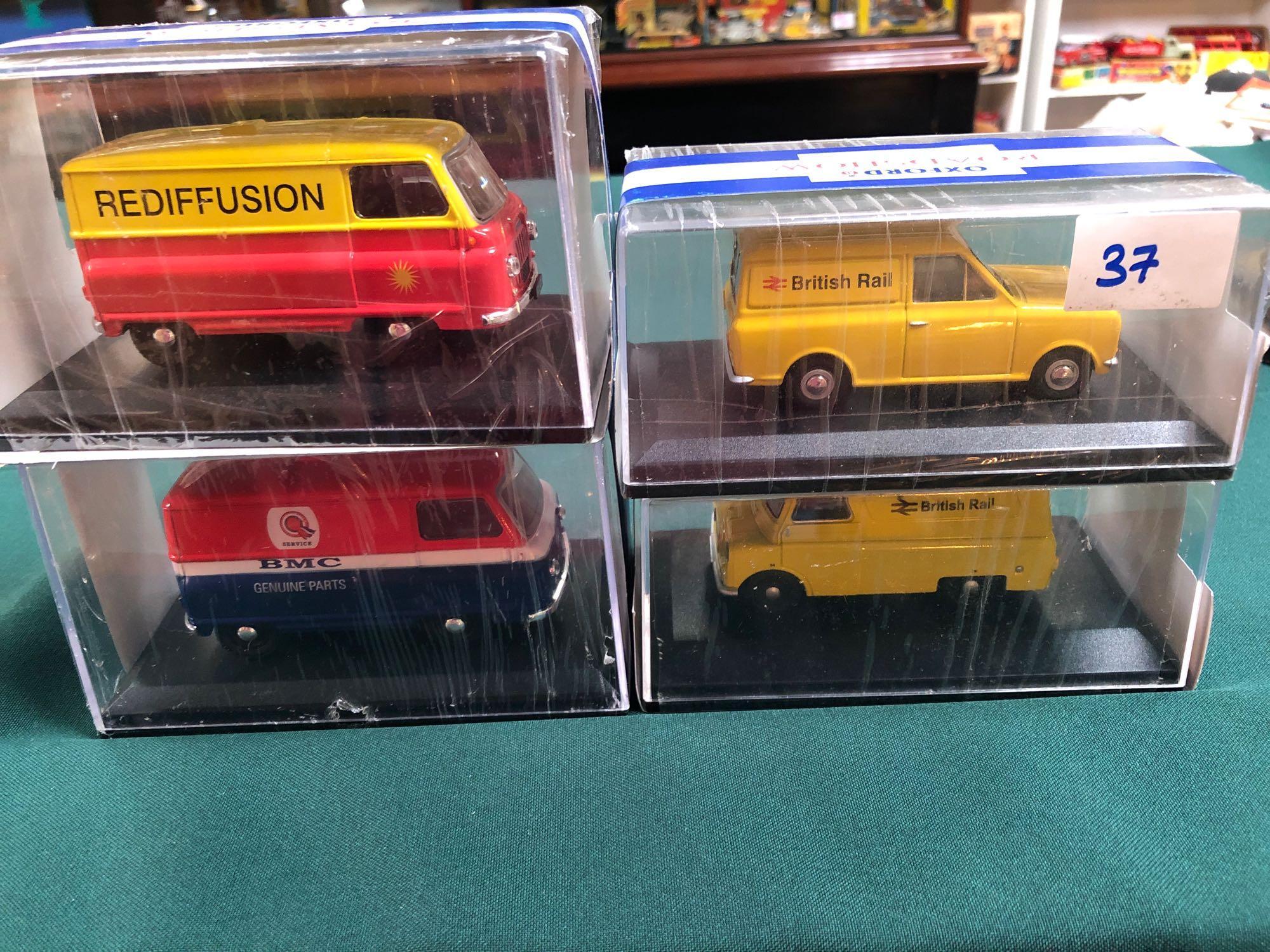 4x Oxford Diecast Models All On Display Boxes, Comprising Of; #JMA002 BMC Van Certificate 0287 Of