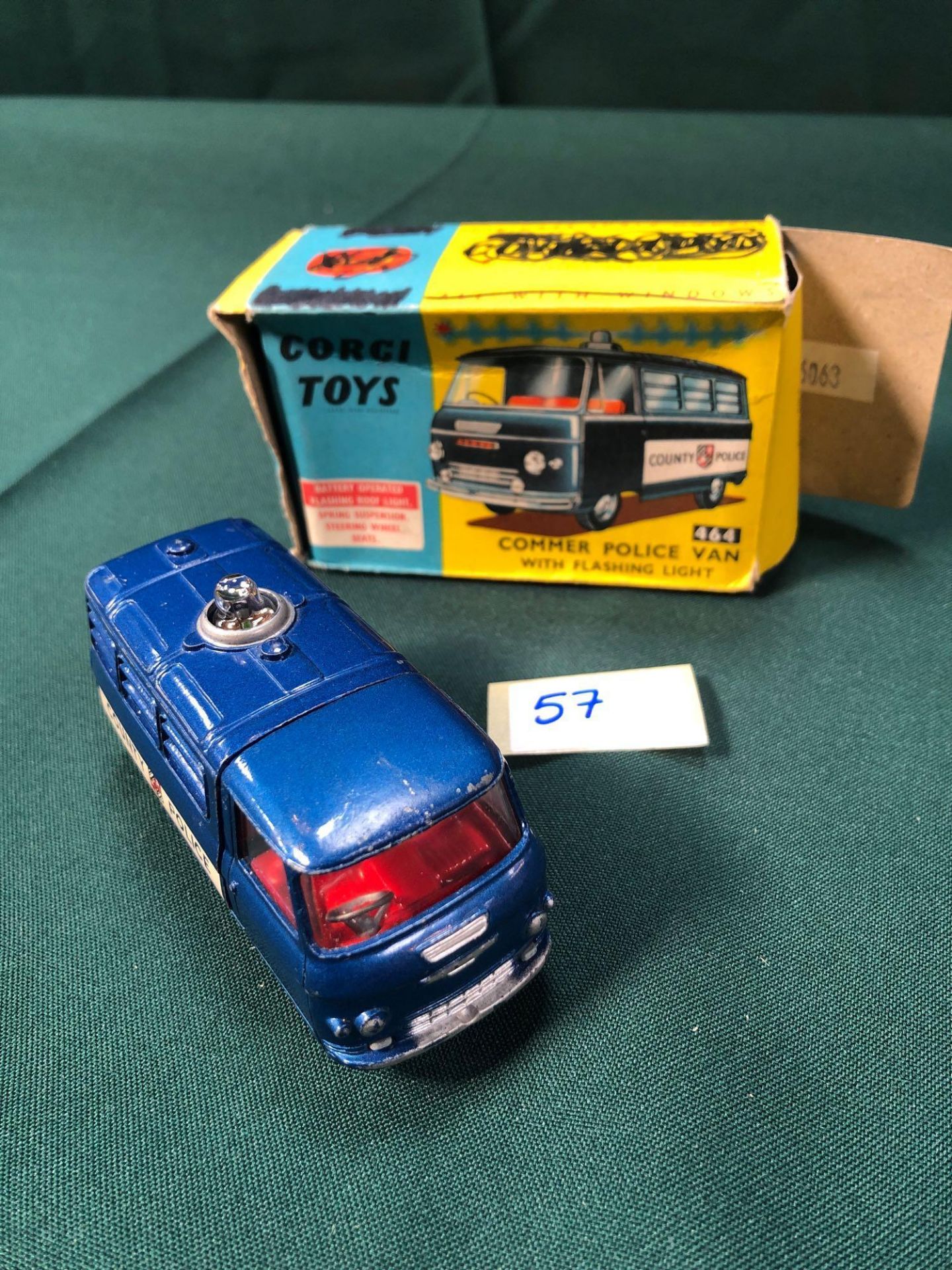 Very Good Corgi Toys Diecast 464, Police Van With Flashing Light In Ok Box (One And Flap Missing And