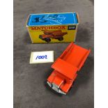 Mint Matchbox Series Diecast #28 Mack Dump Truck Orange Body And Red Wheels In Firm Box (Missing