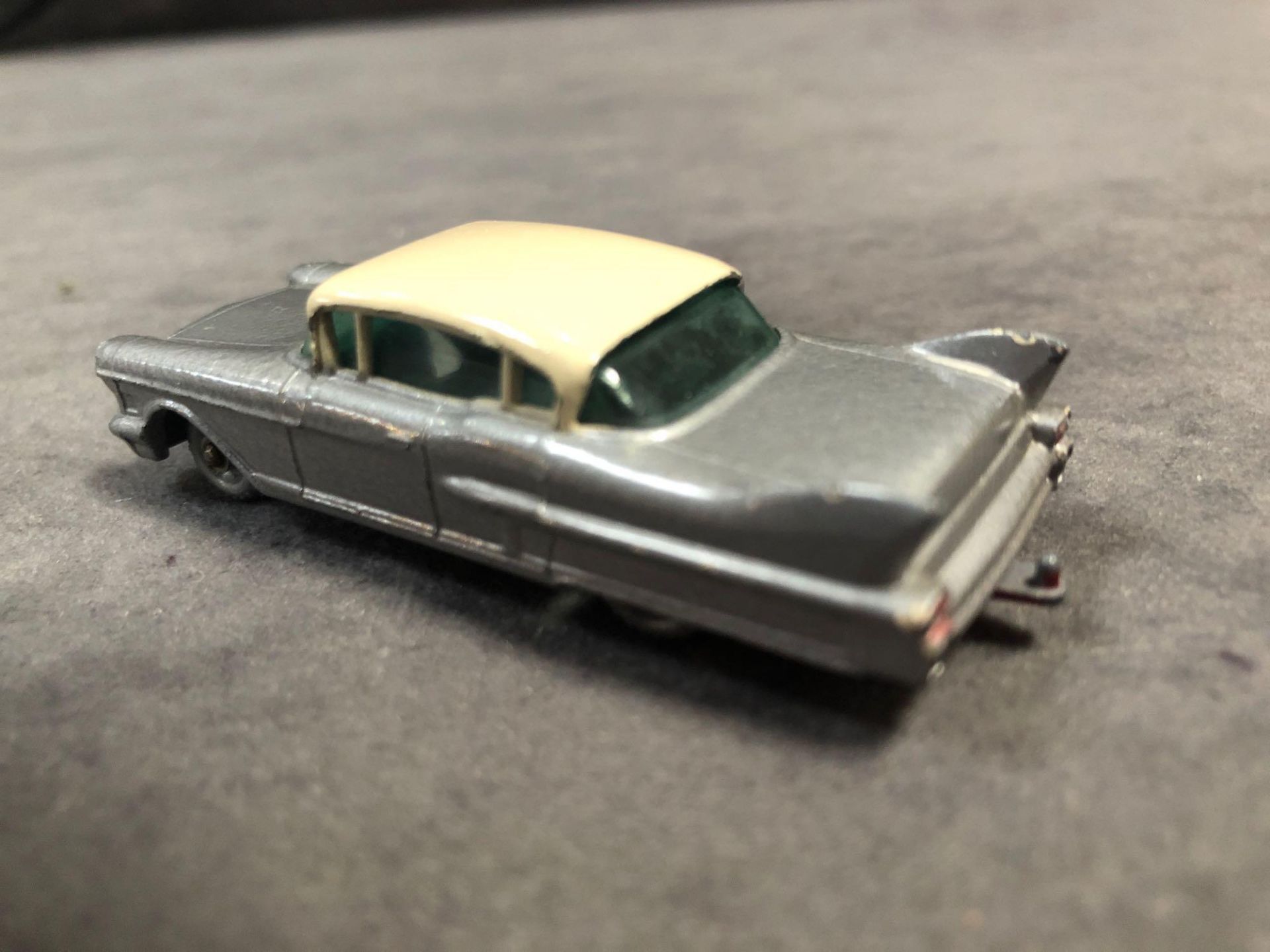Mint Matchbox Series Lesney Diecast #27 Cadillac Sedan Metallic Silver/Grey Body With A Off White - Image 3 of 3