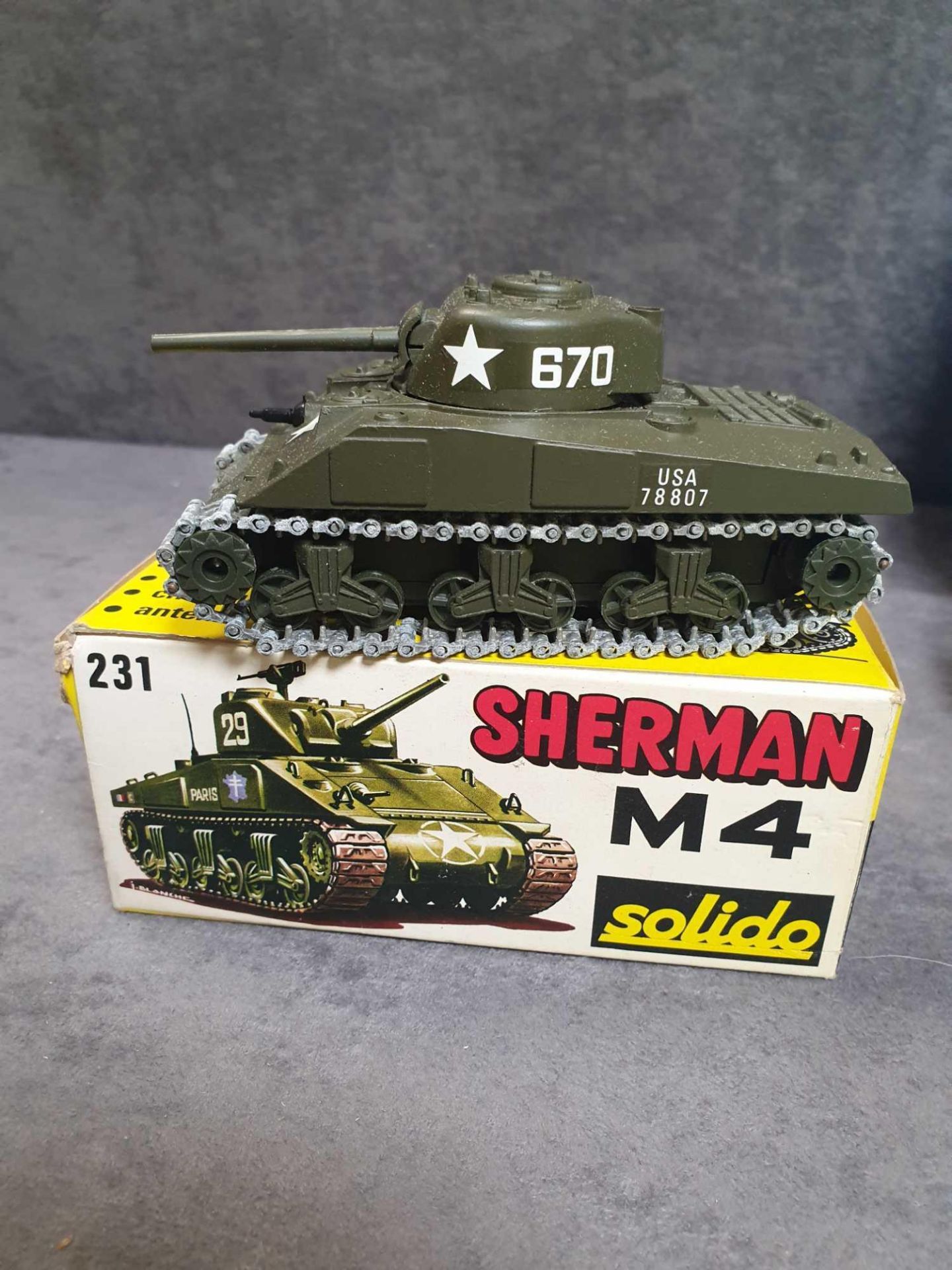 Mint Solido France Diecast # 231 Sherman Tank M4 M 4 A3 3/1972 France Original #2 With excellent Box