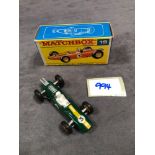 Mint Matchbox Series Lesney Diecast #19 Lotus Racing Car With Racing Number Three In Excellent Box