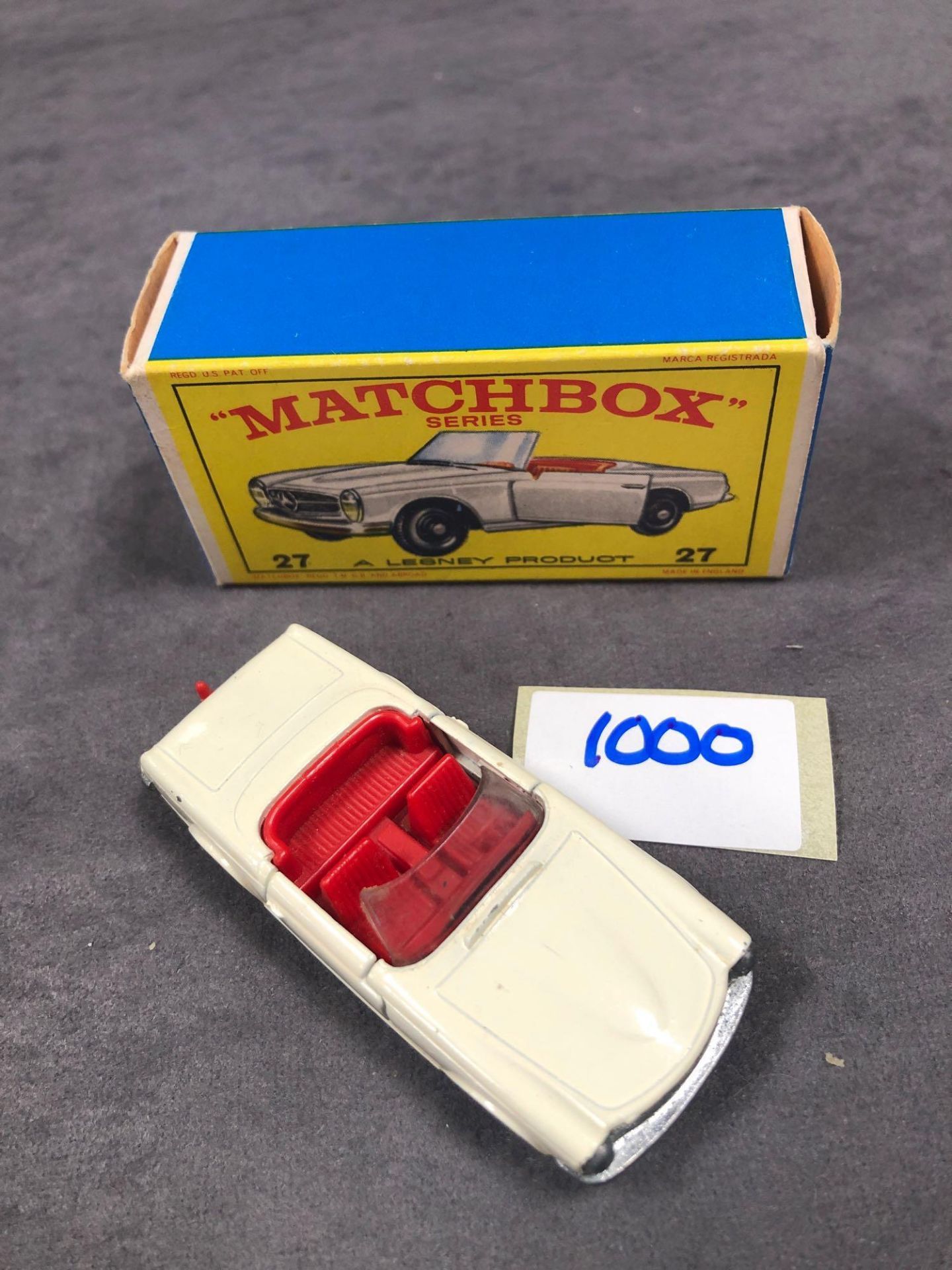 Near Mint Matchbox Series Lesney Diecast #27 Mercedes-Benz 230 SL With An Unpainted Base In