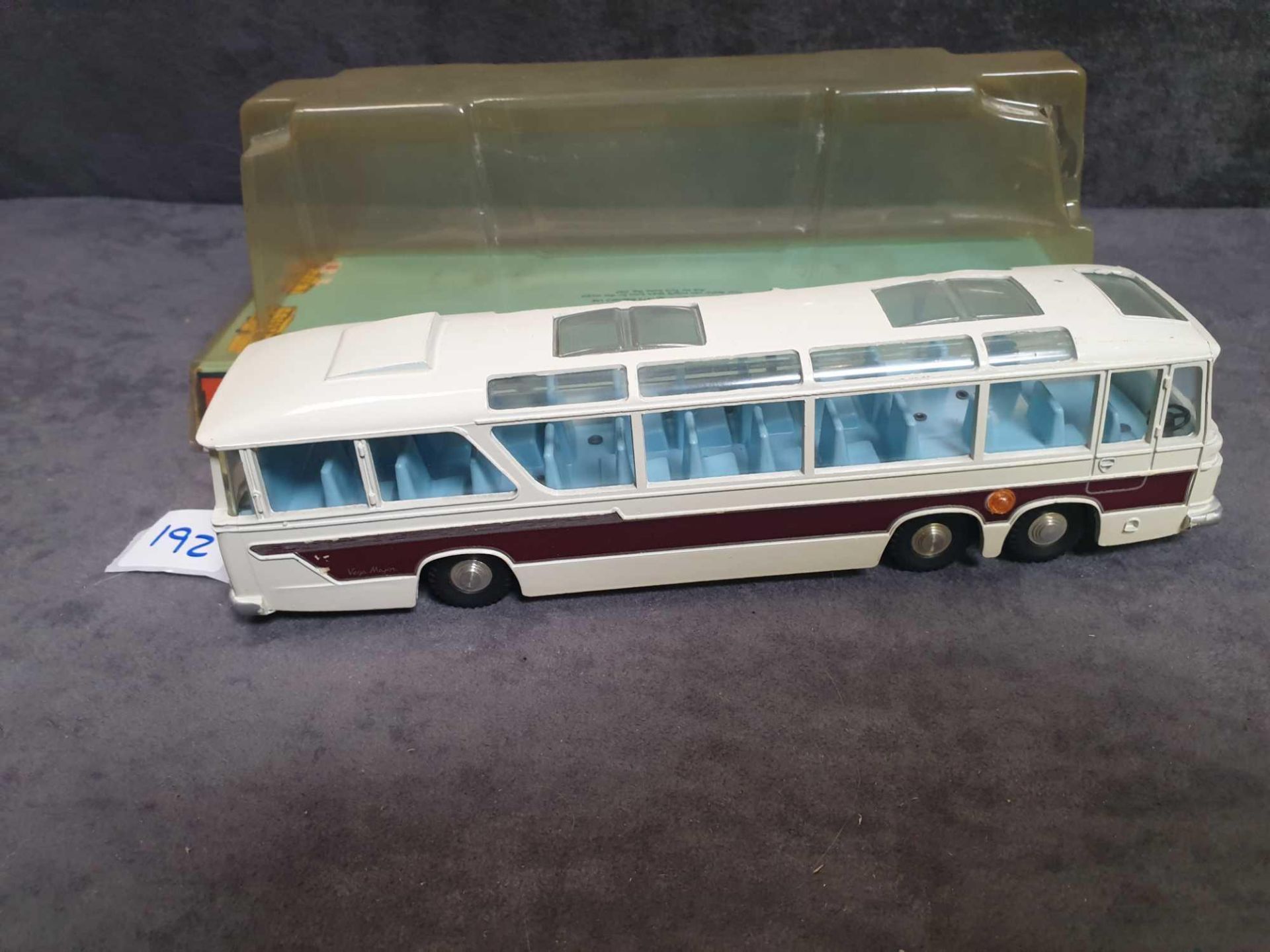 Dinky Diecast #954 Vega Major Luxury Coach Light Blue Interior And Cast Hub In Bubble Packaging