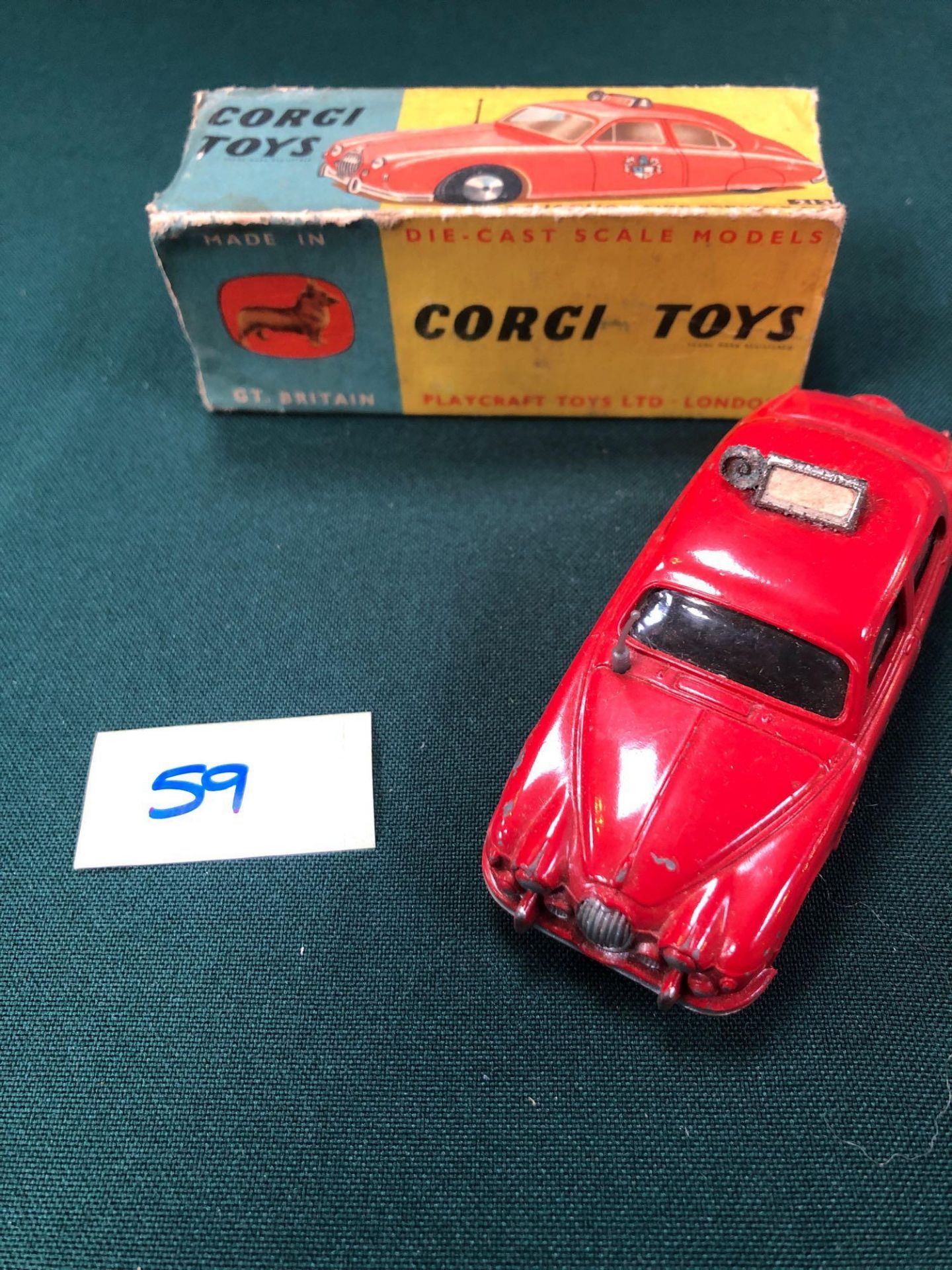 Corgi Toys Diecast #213 24 Jaguar Fire Service Car In A Poor Box With (No End Flaps Or Tabs)