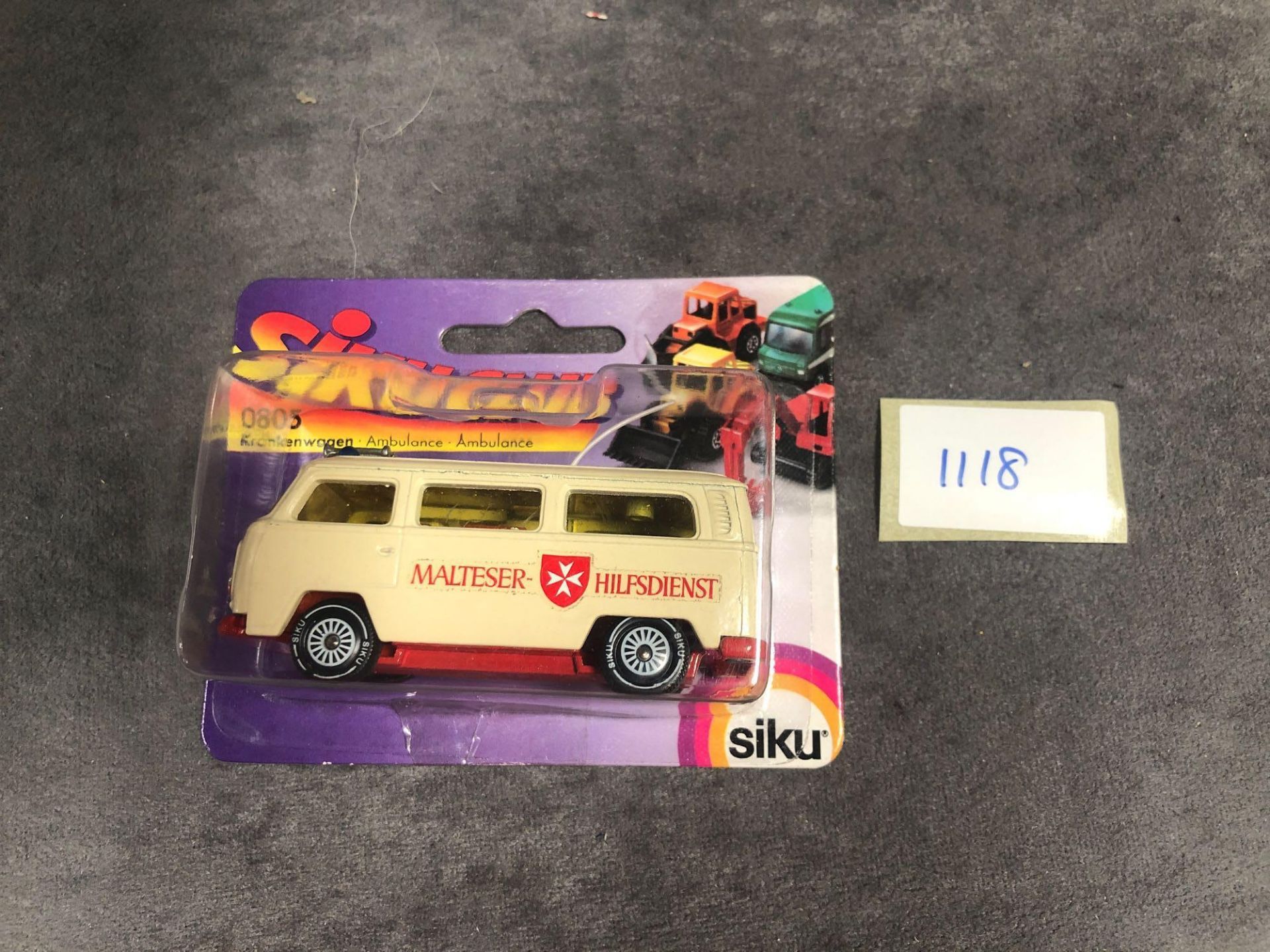 Siku Diecast #8 Johannes Bus With Blue Lights On Opened Bubble Card (Bubble Card As Incorrect