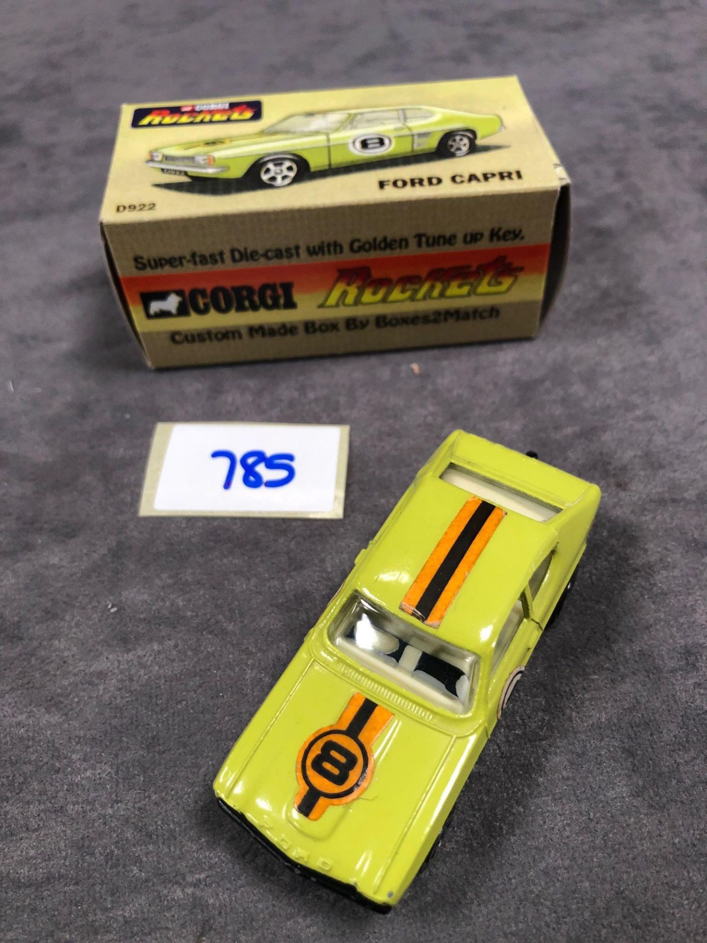 No Decal Mint Corgi Rockets Diecast #D922 Ford Capri In Lime Green In 'Code 2' Manufactured Box