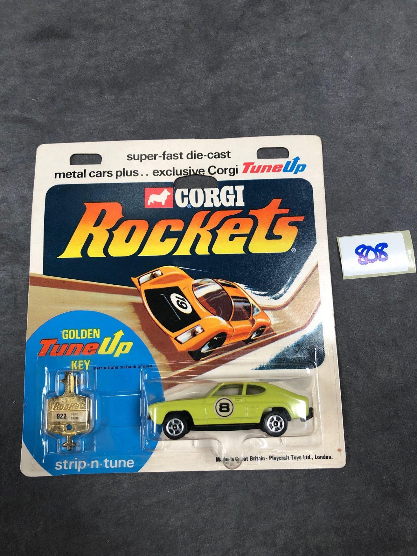 Very Rare Corgi Rockets Diecast #922 Ford Capri Rally In Lime Green On Original Bubble Card