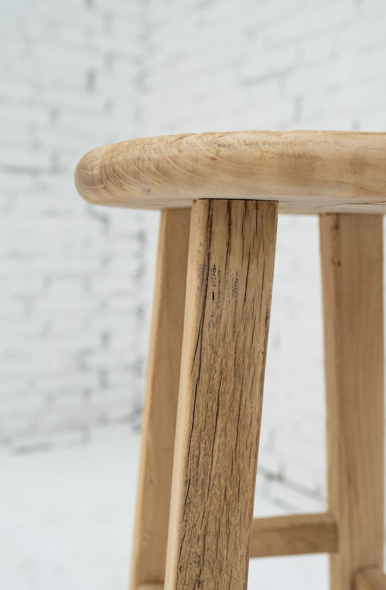 A pair of Tall Elm Stools: Stunning wooden bar stools from the Heibei province of China. Crafted - Image 3 of 5