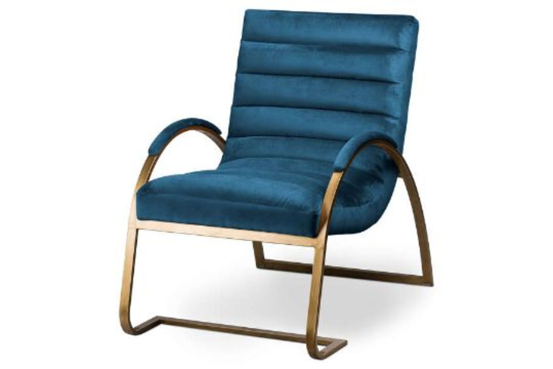 Arc Chair Oxford Navy Blue Velvet and Brass Ribbed Ark Chair curate a stylish yet comfortable - Image 3 of 3