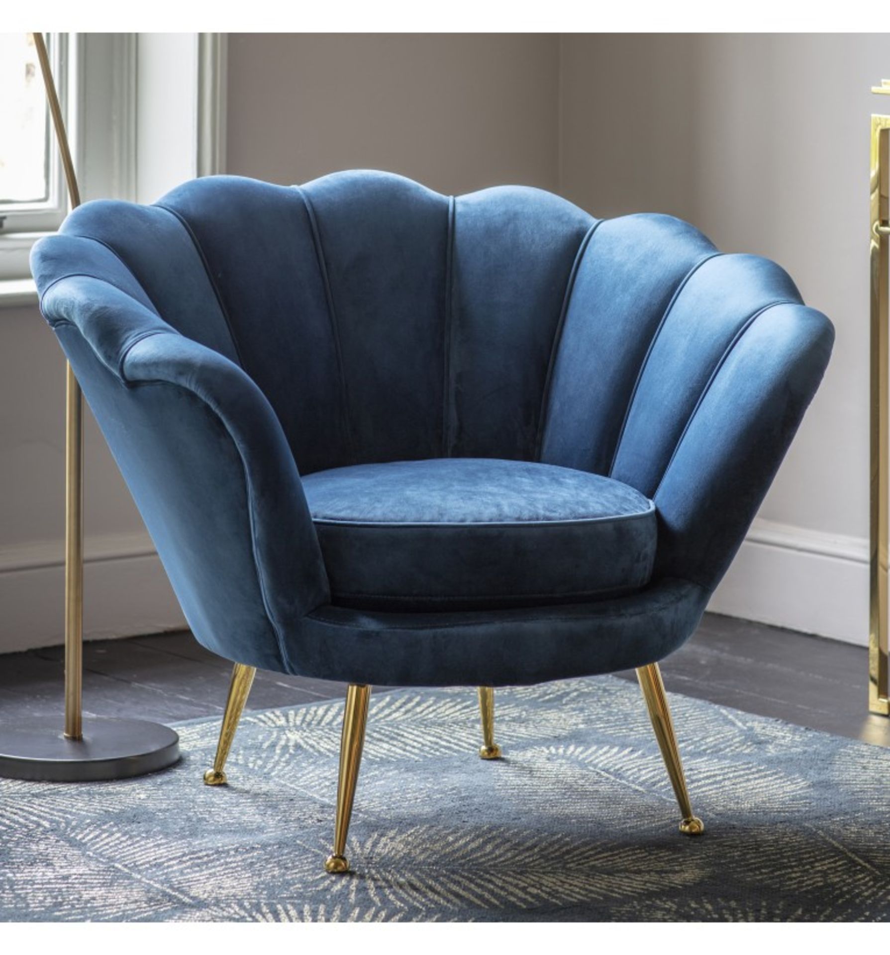 Rivello Armchair Inky Blue Art Deco inspired armchair, perfect for adding drama to your living