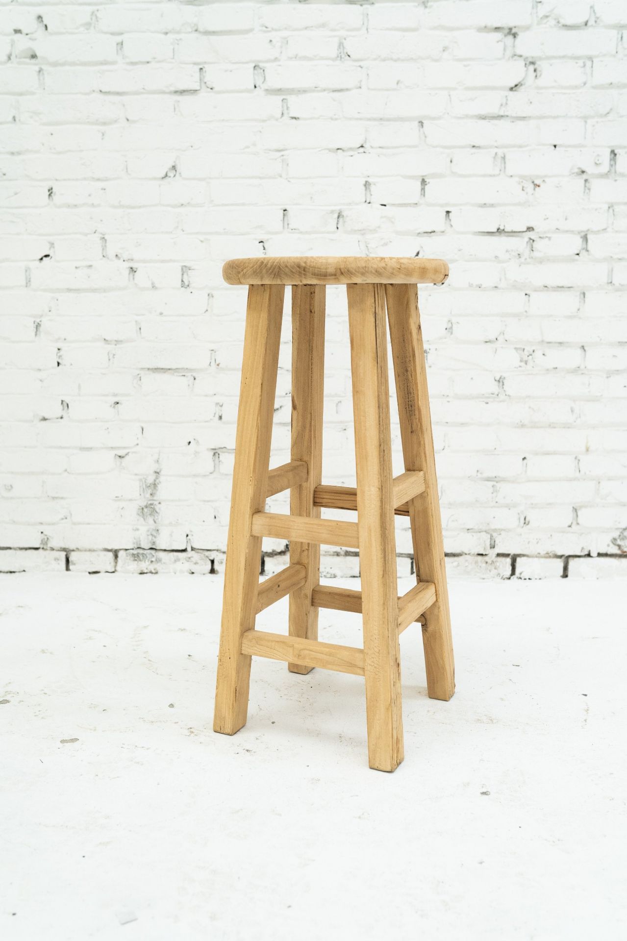 A pair of Tall Elm Stools: Stunning wooden bar stools from the Heibei province of China. Crafted - Image 2 of 5