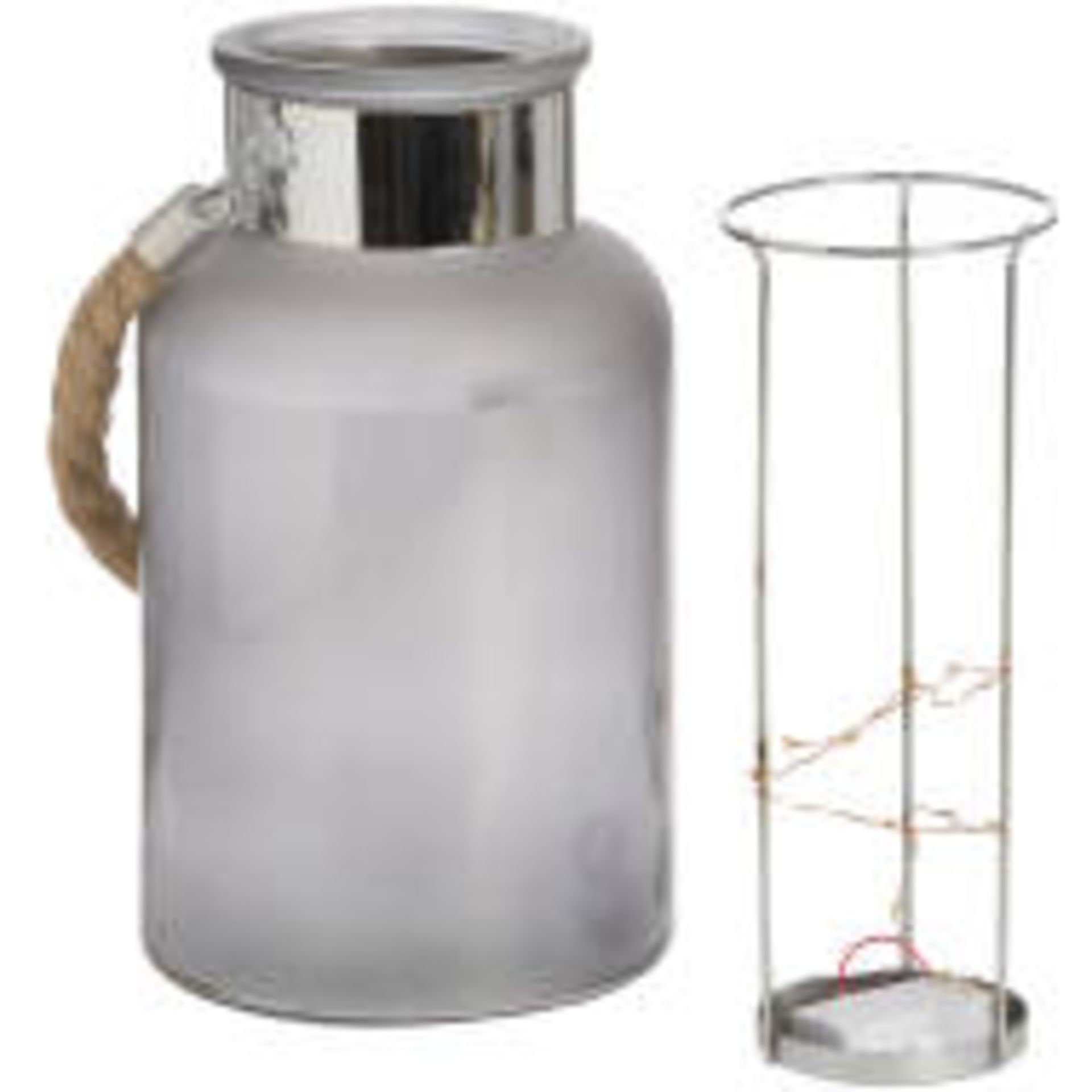 Frosted Glass Jar with Rope Detail and Interior LED Lights An appealing and versatile little piece - Image 2 of 2