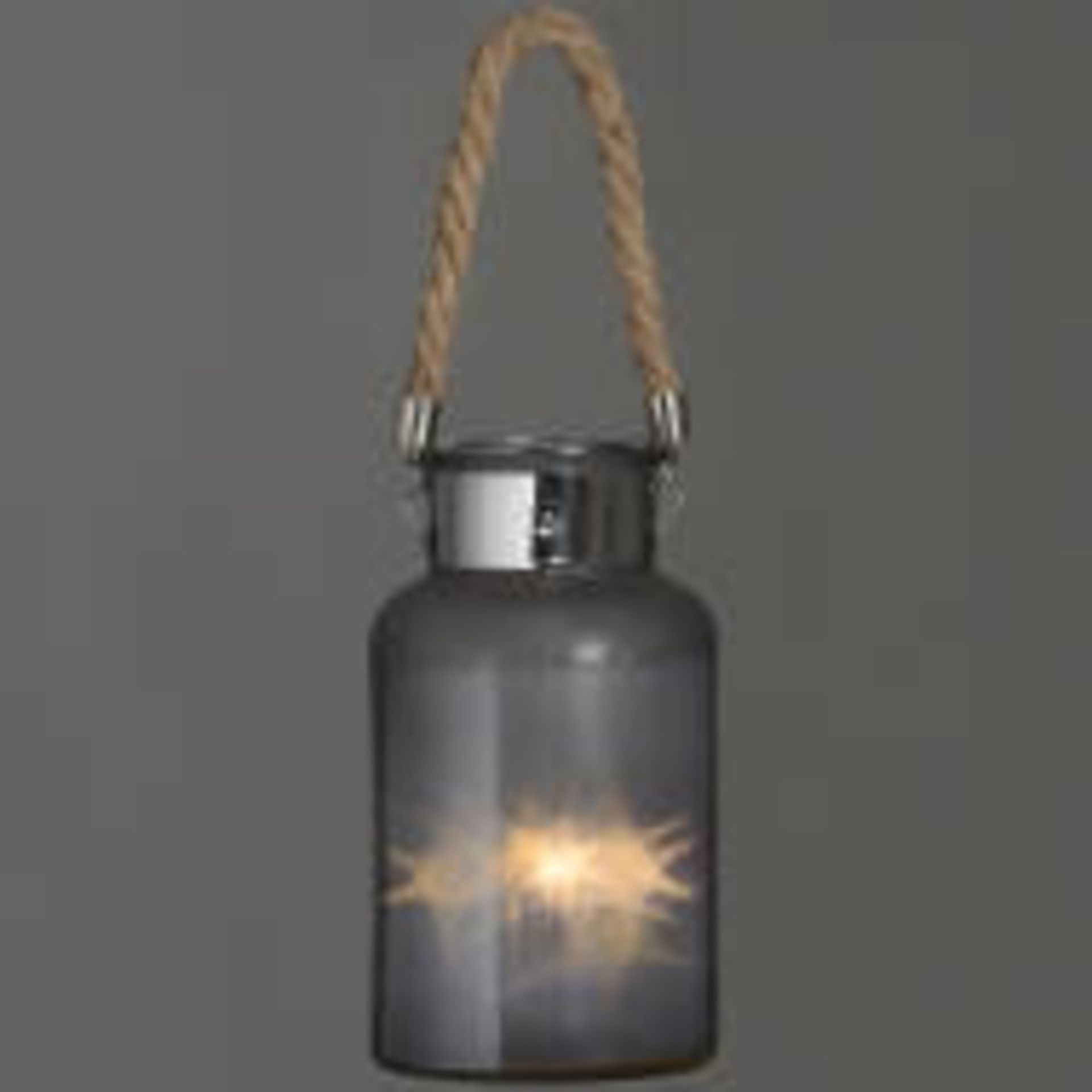 Frosted Glass Jar with Rope Detail and Interior LED Lights An appealing and versatile little piece